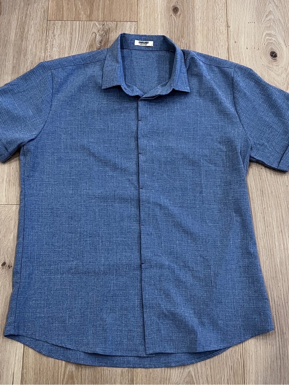 COOFANDY Men's Linen Blend Short Sleeve Button Down Shirt Size L Blue